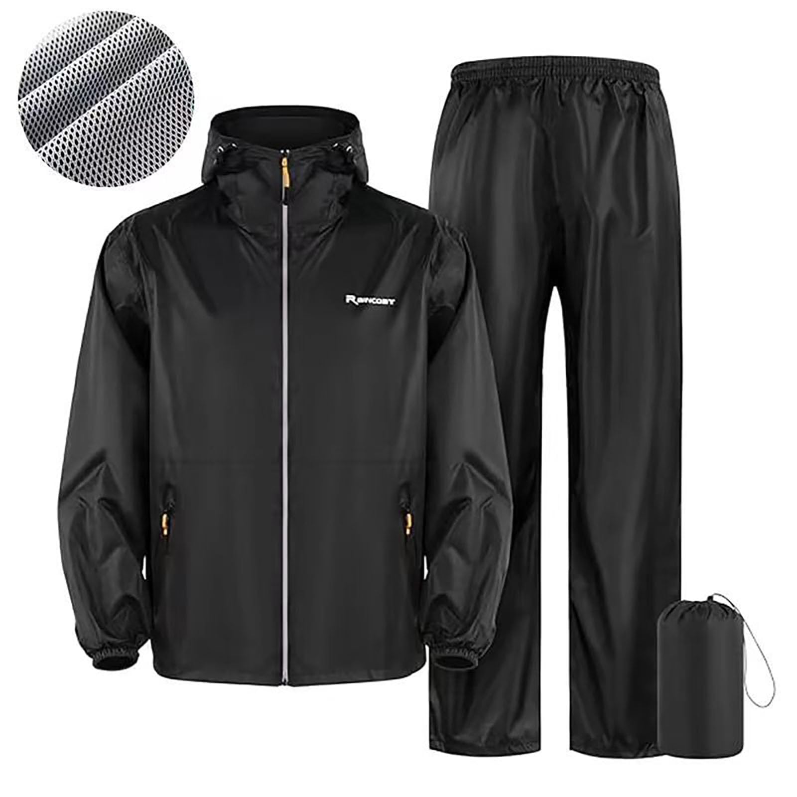Ensemble de pluie pour homme - Manteau à capuche et pantalon de pluie - Veste de pluie pour homme - Imperméable - Respirant - Réfléchissant - Imperméable - Coupe-vent
