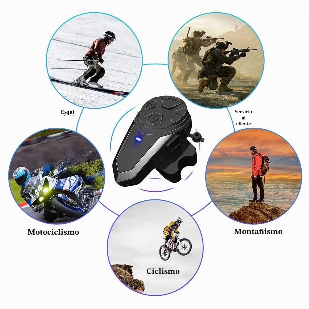 BT-S3 1000m Interfaz de Motocicleta Casco Auriculares Sistemas de comunicación en Tiempo Real Manos Libres Radio FM Intercomunicador Bluetooth Impermeable para 2 o 3 pasajeros(1 Pieza)