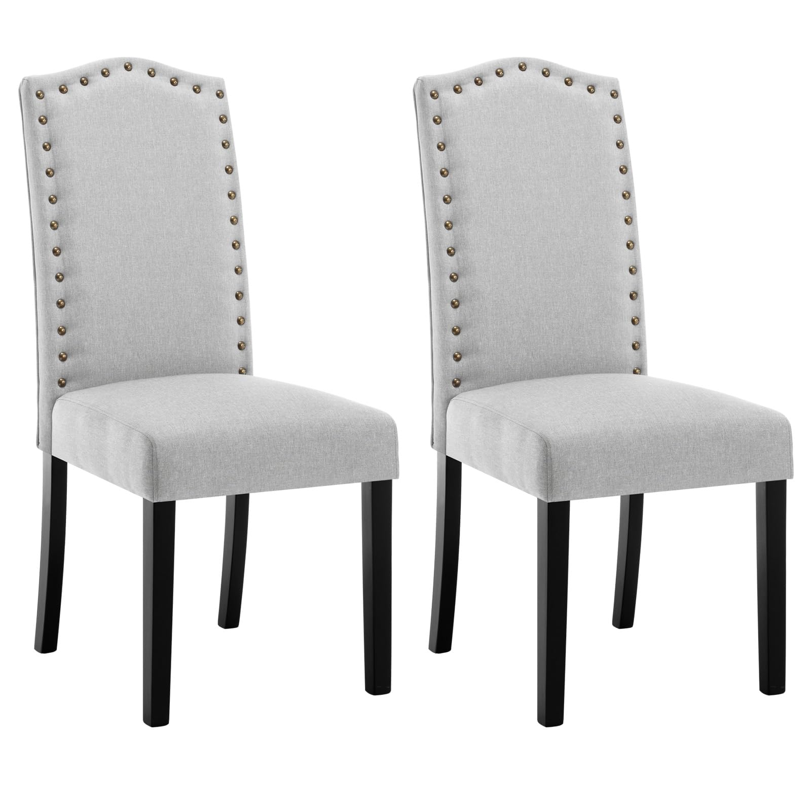 WOLTU Conjunto de 2 Sillas Moderna de Comedor Taburetes para Sala de Reunión Sillas Vintage con Remaches Sillas con Respaldo Asiento de Lino, Gris, BH386hgr-2