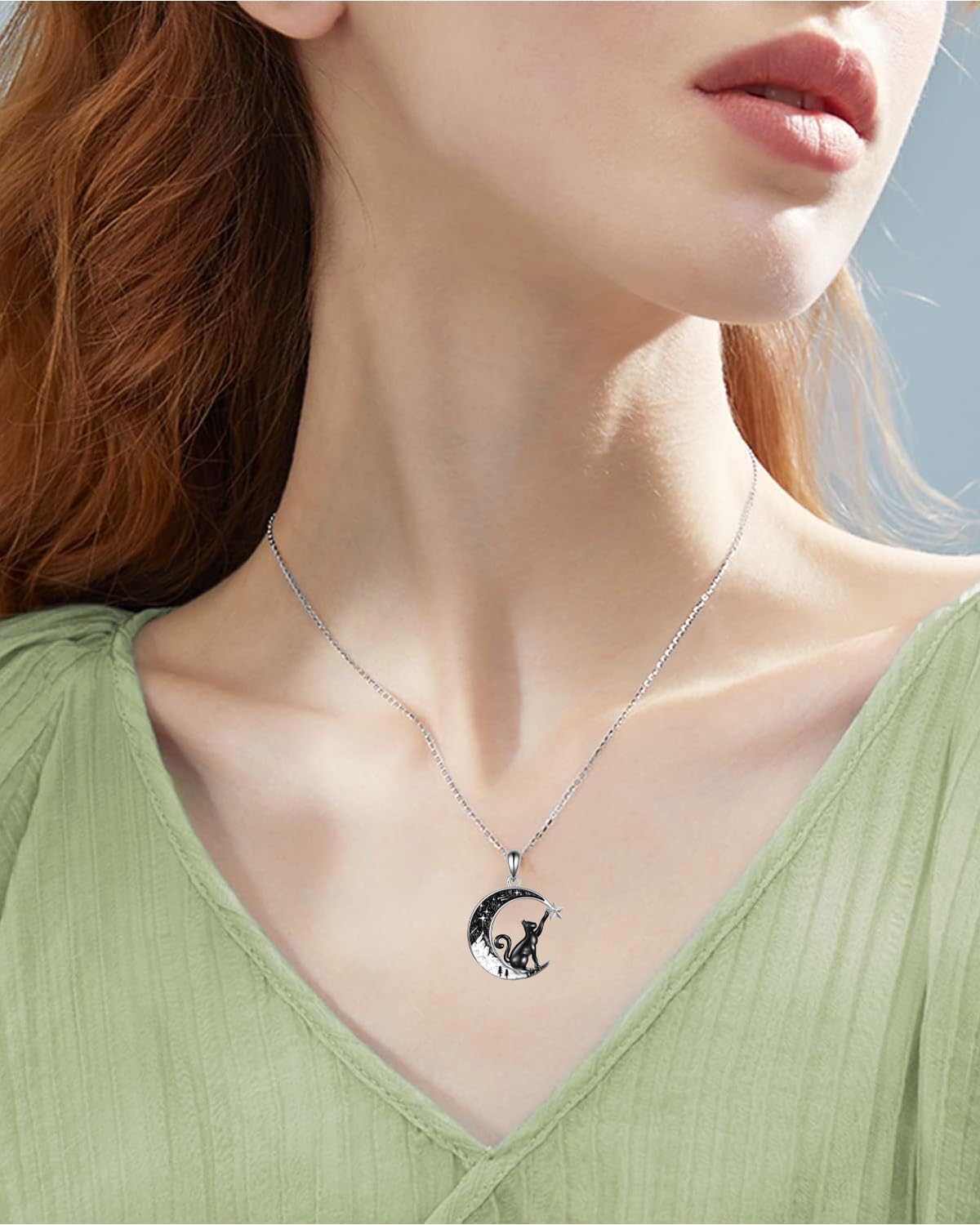 Black Cat/Mama Bear/Bat/Spider/Pumpkin/Wolf/Sun and Moon/Turtle/Raven Pendant Necklace for Women 925 Sterling Silver Crescent Moon Necklace Mother's Day Christmas Gothic Jewelry Gifts for Her - Image 3