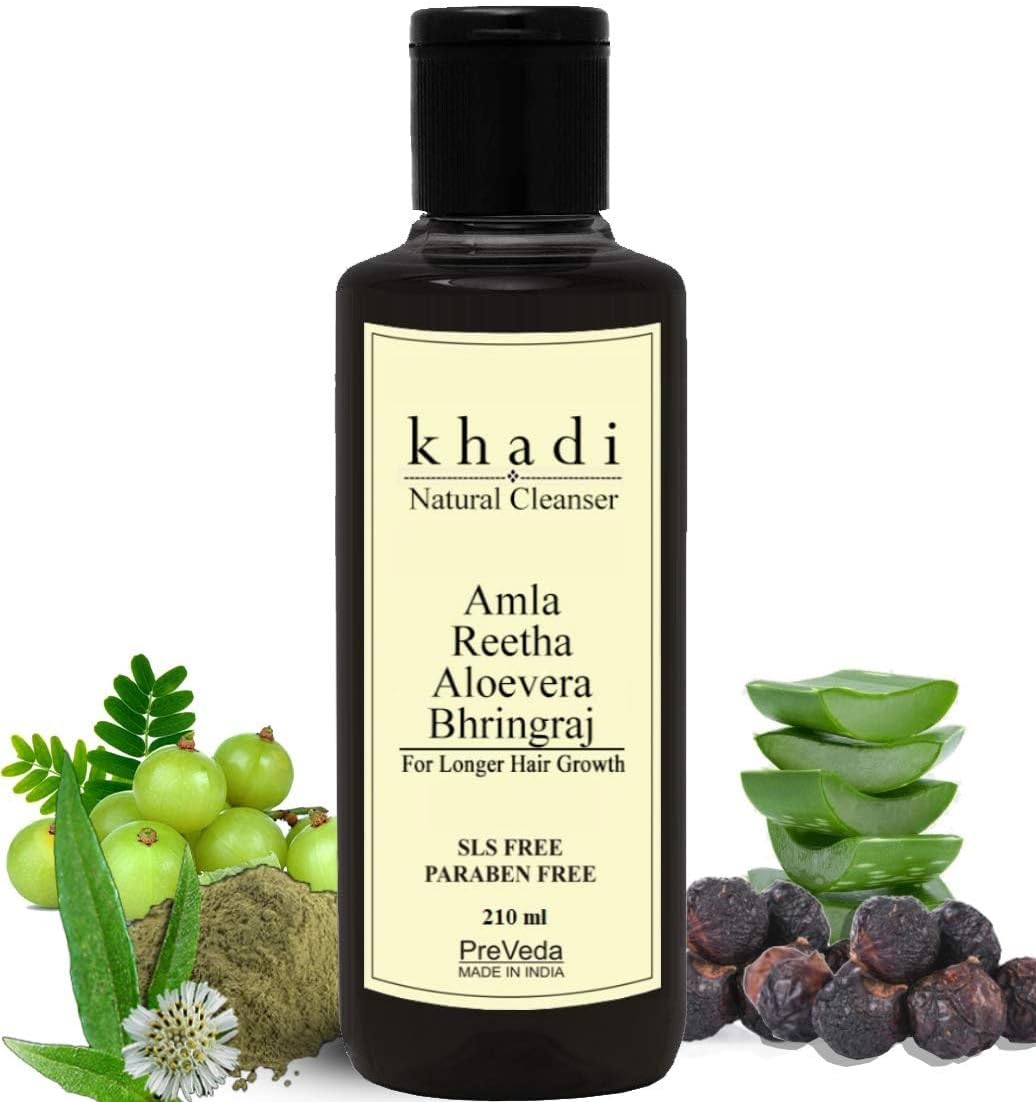 Khadi Amla Reetha Aloevera Bhringraj Organic, Natural, Herbal & Ayurvedic Shampoo Best Hair Cleanser Sls & Paraben Free, 210 G