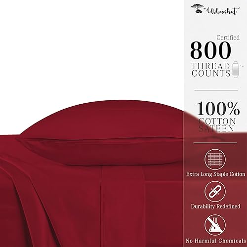 Miniatura 2 de URBANHUT Juego de sábanas de 800 hilos, 100 % algodón puro, suave y transpirable, de fibra larga similar al algodón egipcio, juego de sábanas de 3