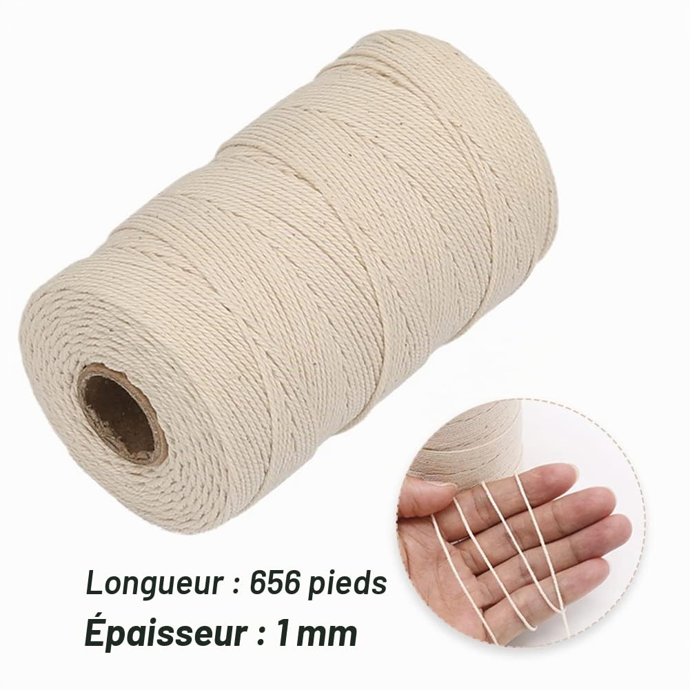 Vivifying Ficelle de Boucher 200 m, Fil de Coton 3 Plis de Qualité Alimentaire pour la Cuisine, Idéale pour Ficeler la Volaille, Les Saucisses, Les Travaux Domestiques, Le Bricolage et la Décoration