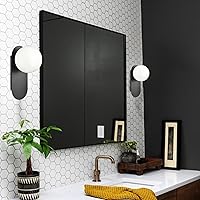 Vista 2 de HOLKIRT Lámpara de pared negra con globo de mediados de siglo con cristal de ópalo blanco para sala de estar, dormitorio, baño, entrada