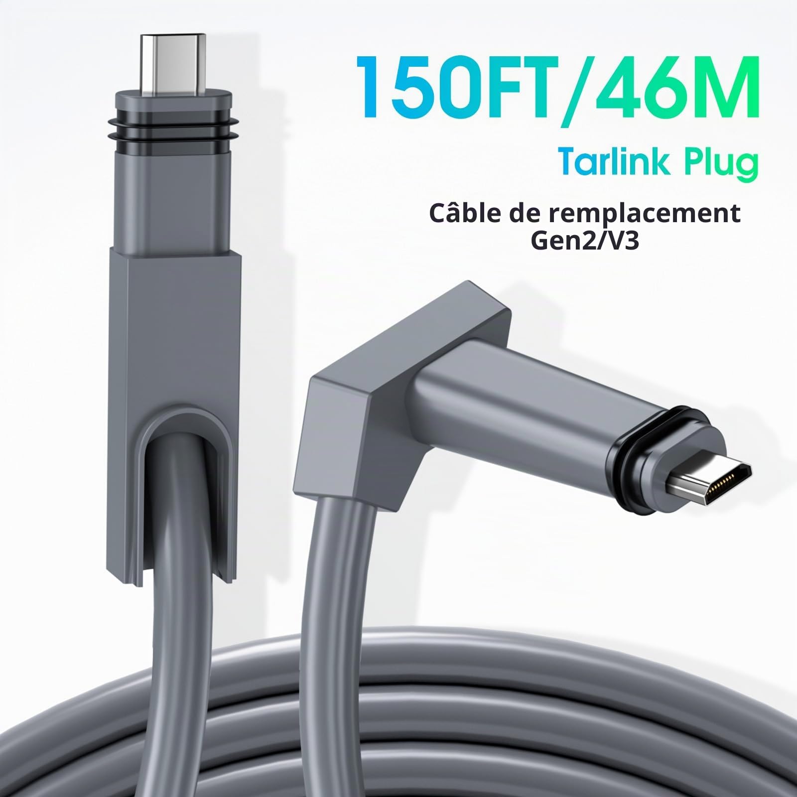 Ankndo Câble compatible avec Starlink Gen 2, 46 m (150 FT) ; câble de remplacement compatible avec Starlink Gen 2 pour satellite rectangulaire ; rallonge compatible avec Starlink