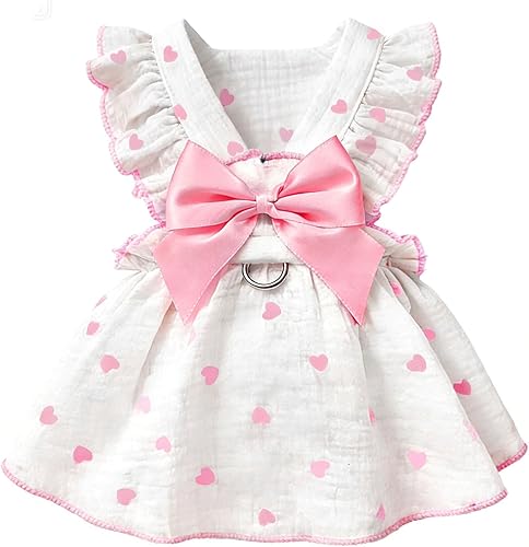 Vestidos de perro para perros pequeños, hembra, perro, gato, vestido lindo de algodón extra de verano, ropa de verano con lazo, decoración de lazo