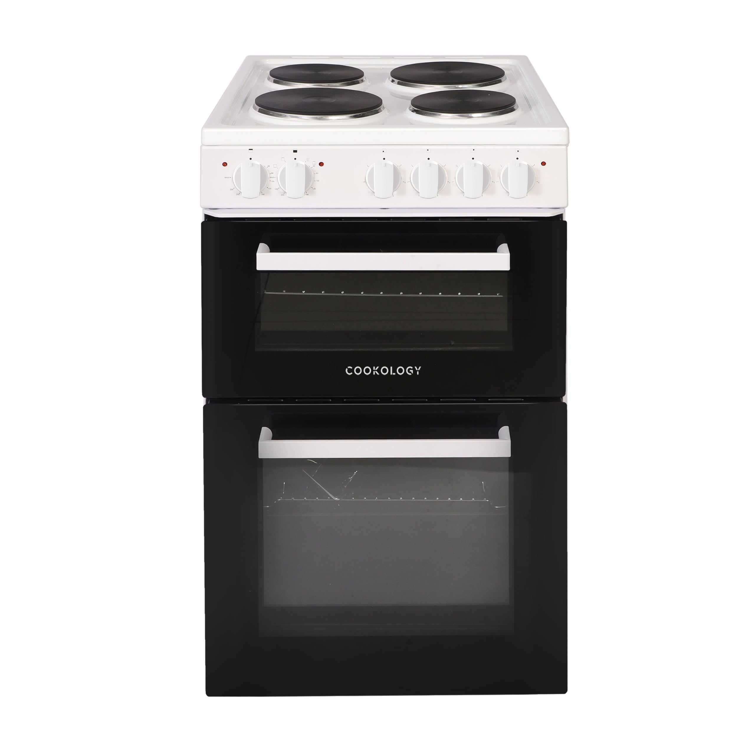 Cookology CFSPTC502BK 50cm Wide Freestanding Electric Twin Cavity Cooker, Combined 93 Litre Capacity with 4 Zone Solid Plate Top Hob Cooktop - in Black — view 7