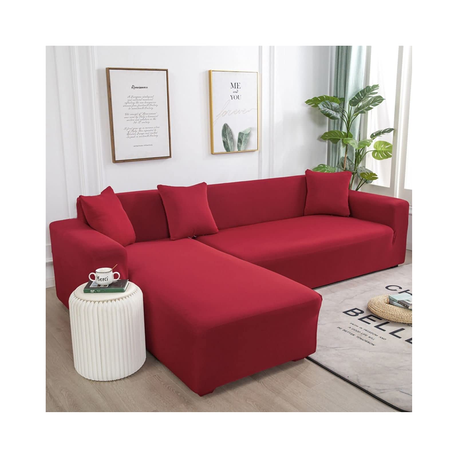 Housse canapé 2 places rouge pour protéger un sofa usé