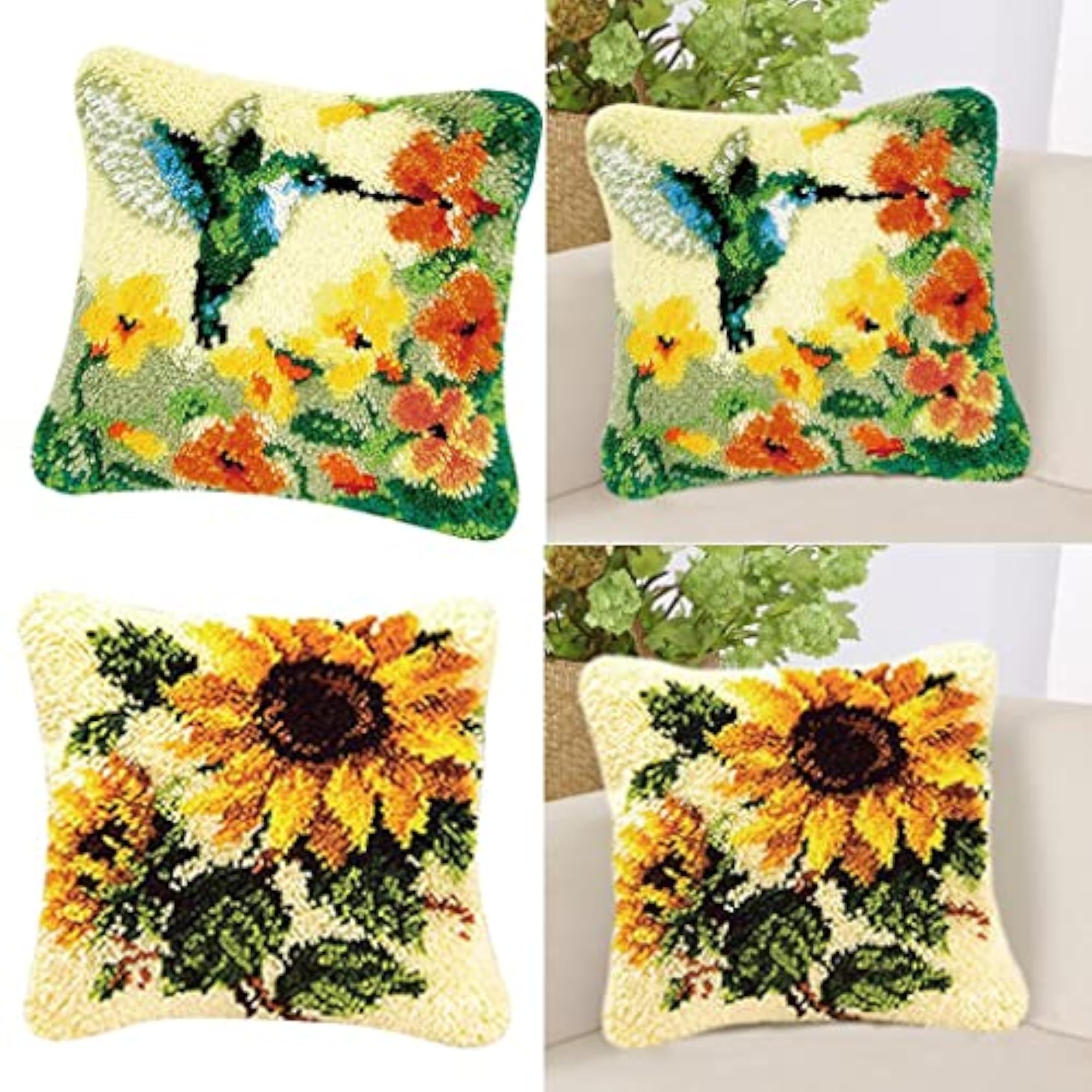 2 Set Flower Pillow Case Latch Hook Kits, DIY Material Package