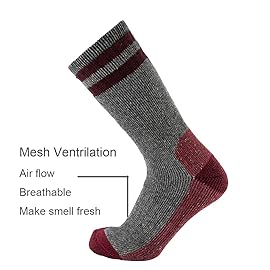 Cerebro Merino Wool Socks for Men, Cushioned Mid-calf Socks Moisture Wicking Men\'s Hiking Socks for Home, Trekking, Outdoors (1Pairs GreyRED)