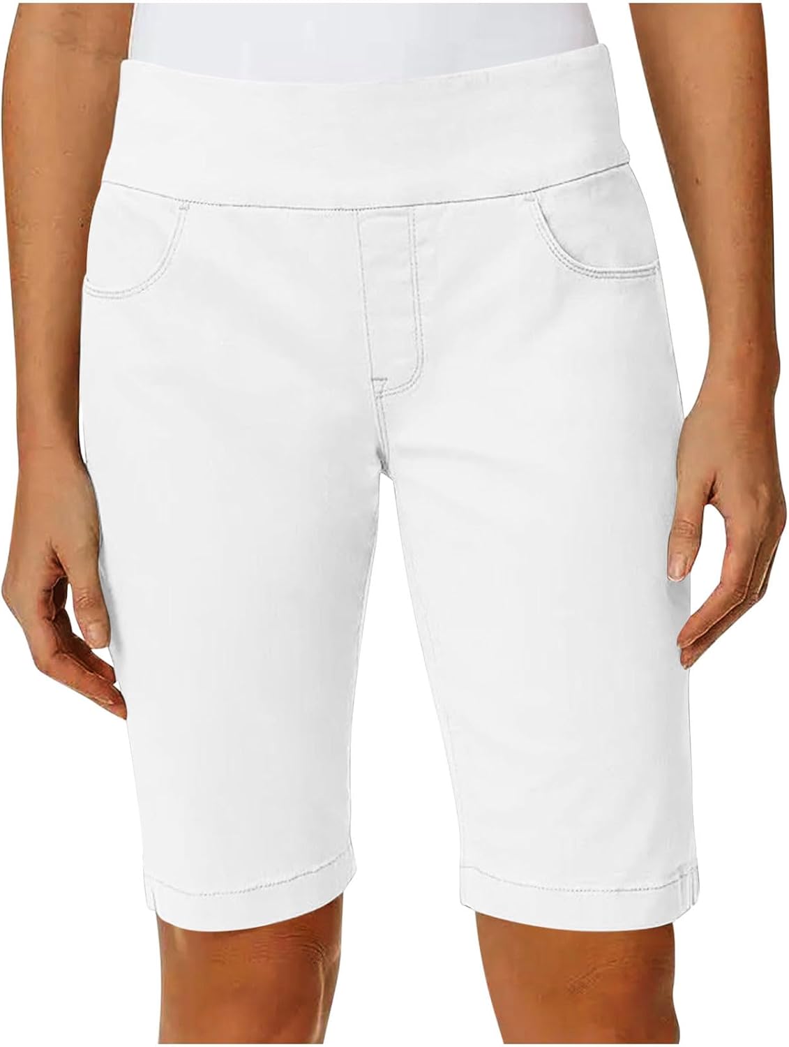 Womens Summer Bermuda Shorts Knee Length Lightweight Stretchy Solid Color Loose Fit Casual Beach Shorts with Pockets