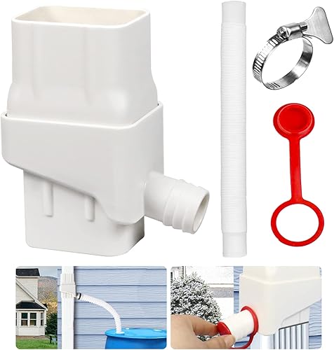 PVJFIWK Sistema de recolección de agua de lluvia, kit desviador de barril de lluvia, se adapta a canalón estándar de 2 x 3 pulgadas, reciclaje de