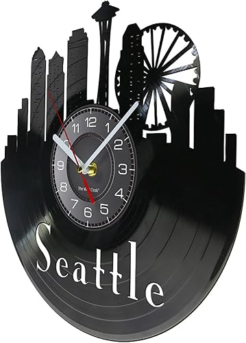 Miniatura 3 de Reloj de pared – Reloj de pared de 12 pulgadas con corte láser de Seattle Skyline Reloj de pared con diseño de paisaje urbano de Washington City