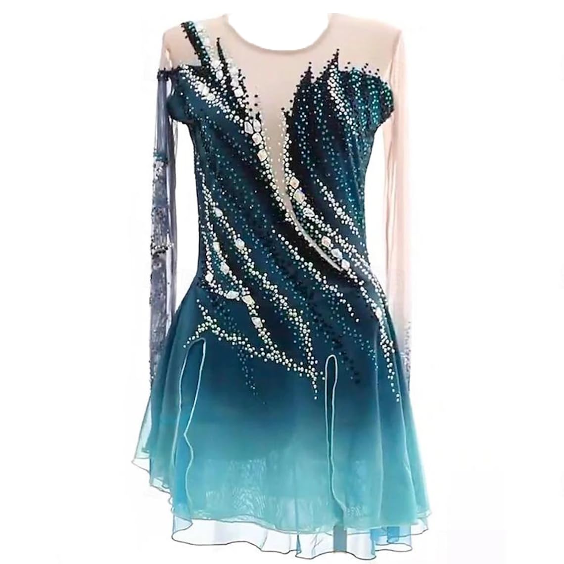 purpleq Professionelles Eiskunstlauf Wettkampfkleid Langärmliges Ballettkleid für Mädchen Und Damen Gradient Outdoor Gymnastik Aktivbekleidung Handgefertigter Strassstein