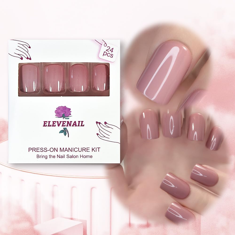 Elevenail Medium Length Press On Nails Pink White Full Cover Tips_voghion.com
