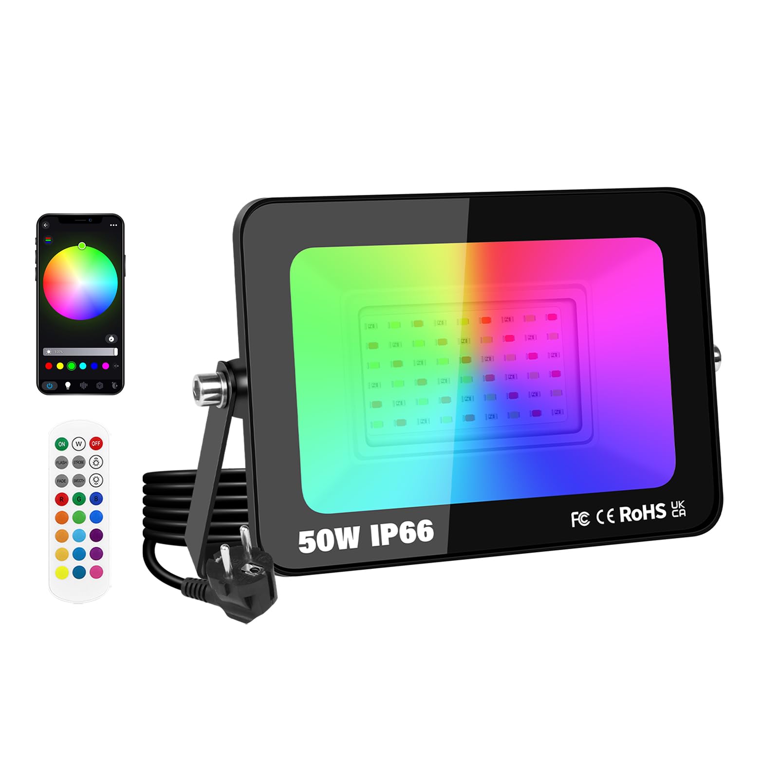 1 confezione da 50W Faretto LED per esterni con spina, Intelligente RGB fai da te Scene Illuminazione paesaggistica con cambio colore con controllo APP, IP66 Impermeabile per giardini Cortili