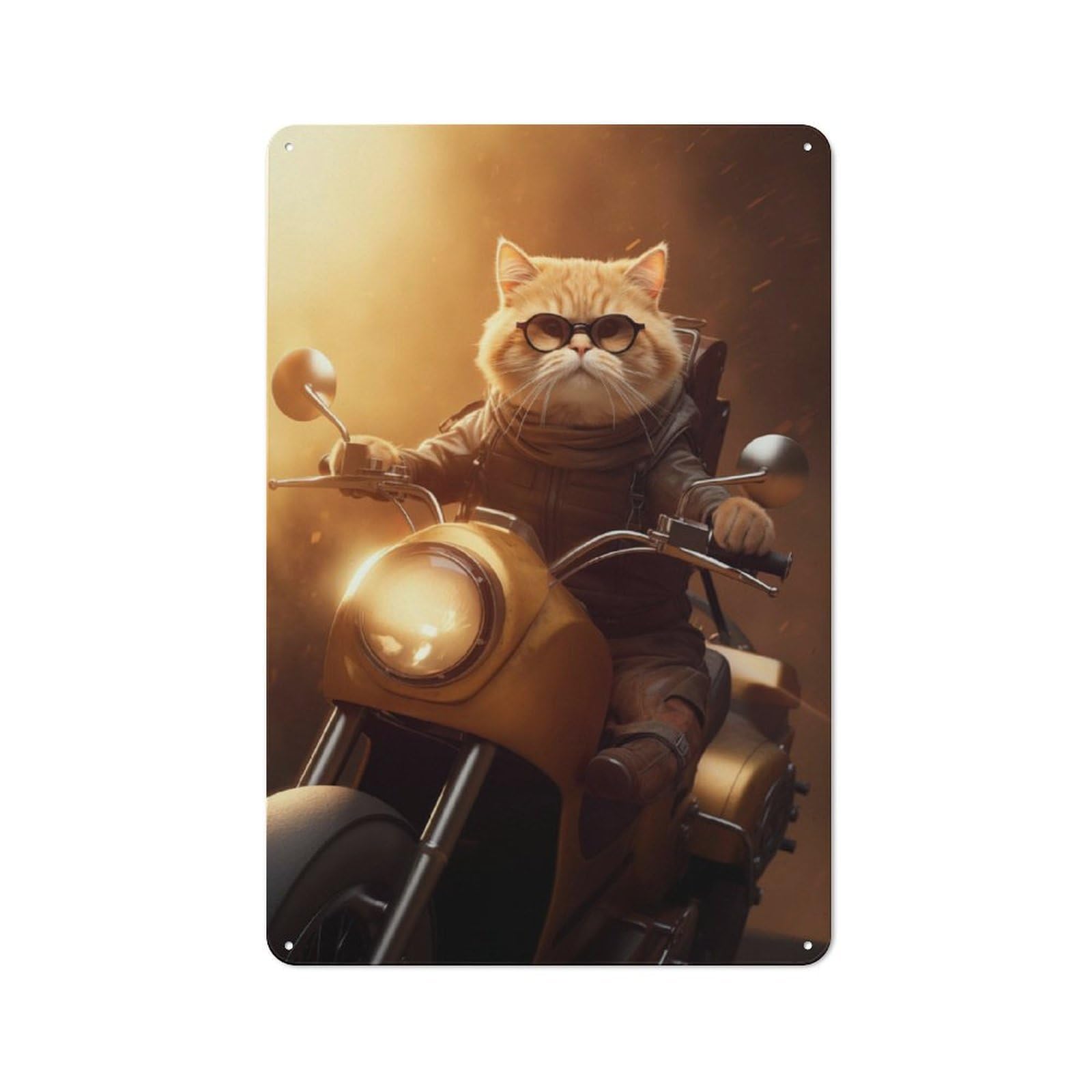 Junmoney Cool Cat Riding Motorcycle Warehouse Style Metal Wall Decor 30X20cm, Tin Wall Sign For Modern Home, Workshop, Office Or Cafe