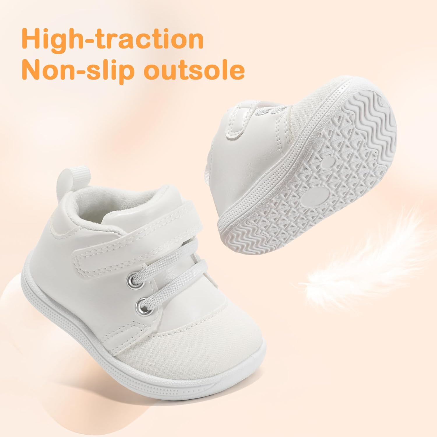 Toddler Shoes Wide Toe Box Kids Barefoot Shoe Zero Drop Baby Boys Gilrs First Walking Sneakers with Mid-Top Hook-and-Loop Non Slip White Toddler Size 6 (18-24 Months) - Image 9