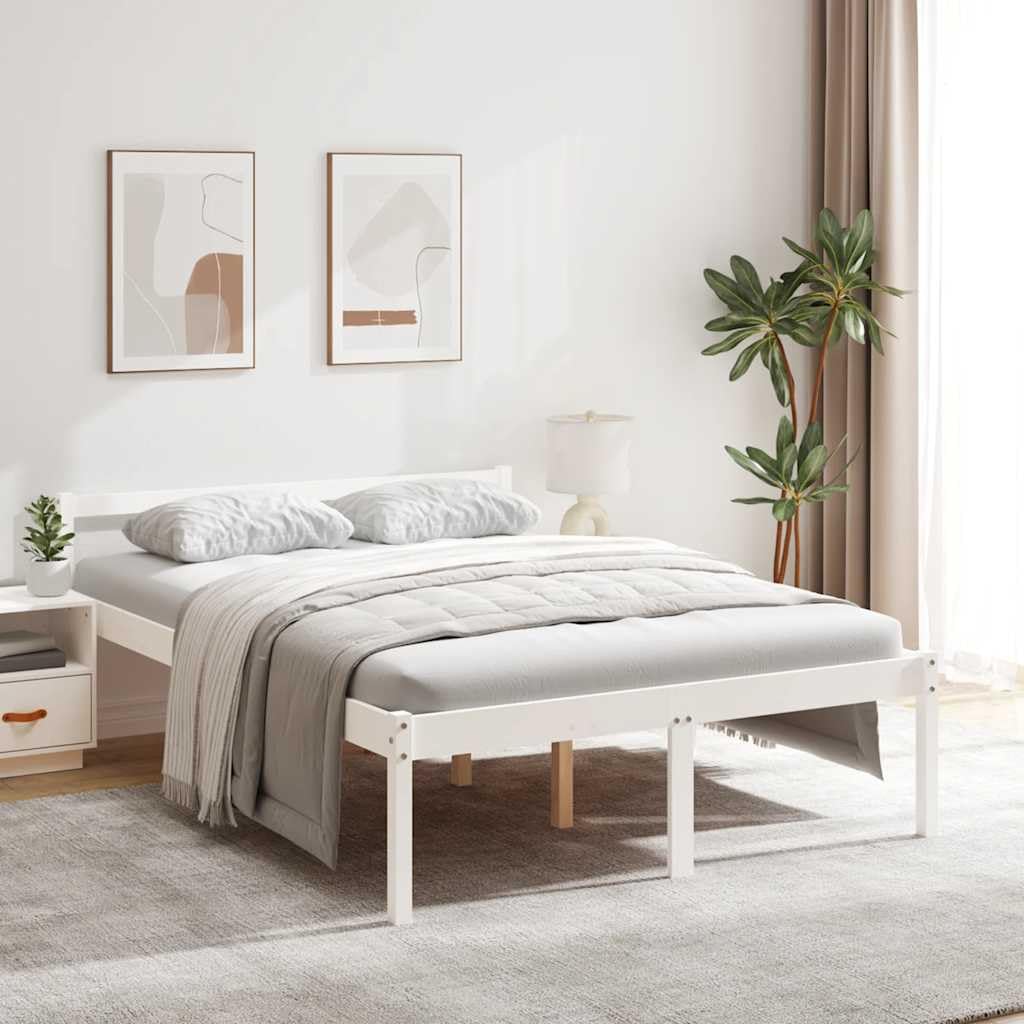 Massivholz Kiefer 45 cm Sitzhöhe Seniorengerecht Weiß 120 x 200 cm | Seniorenbett Weiß 120x200 Massivholz Kiefer Bettgestell mit Kopfteil 45cm Einstiegshöhe Stauraum
