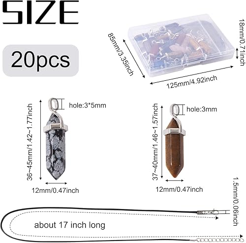 Miniatura 3 de FASHEWELRY 20 colgantes de piedras preciosas en forma de bala y 20 cordones encerados para hacer collares para hacer collares hexagonales de cristal