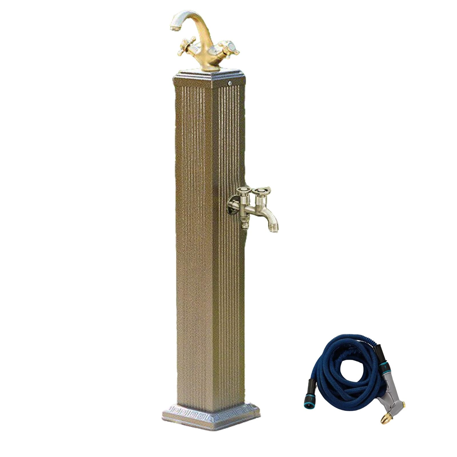 Wtjdccy Gold Freestanding Garden Water Column, Cold And Hot Water Yard Hydrant With Faucet And Spray Gun, Aluminum Outdoor Water Faucet For Washing And Irrigation(Gold)