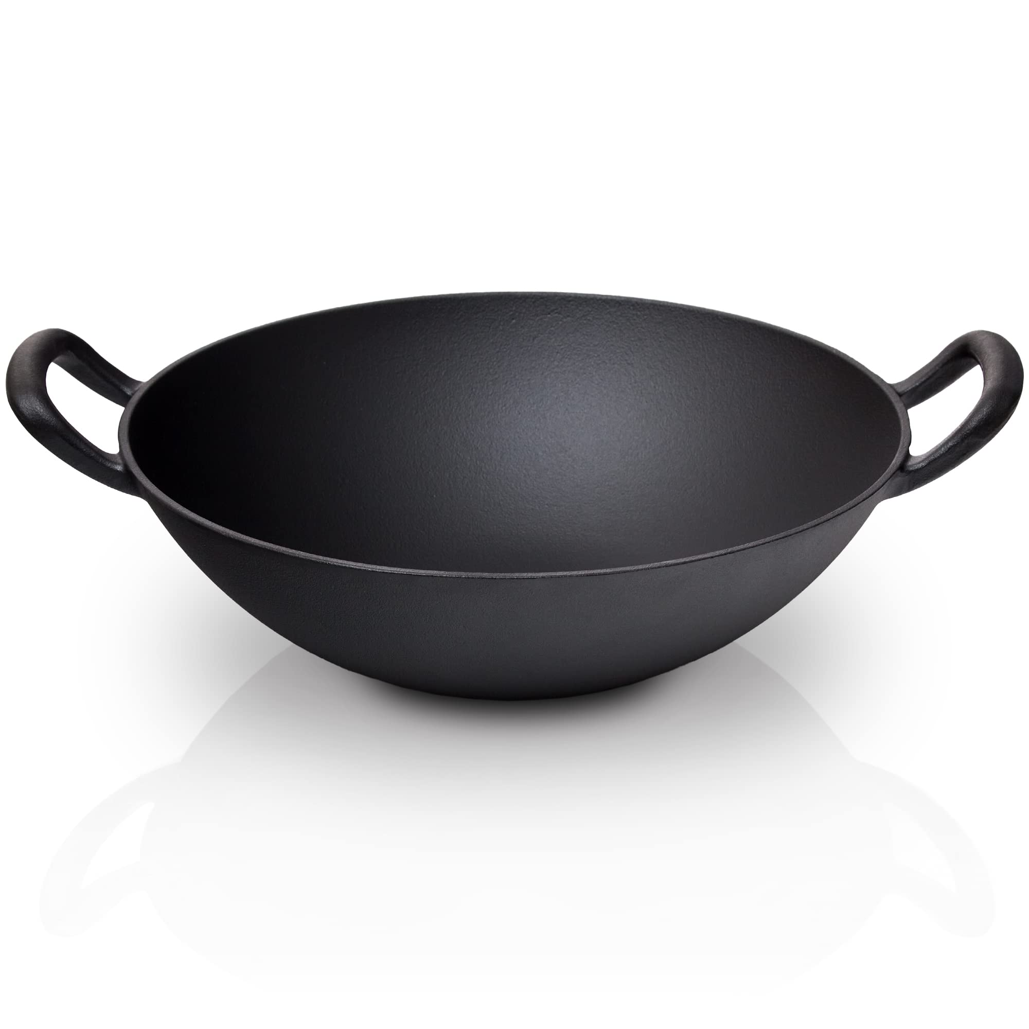 BBQ-Nerd© - Wok in ghisa, Ø 33,5 cm, per piatti asiatici e molto altro ancora, padella antiaderente con eccellente conduzione del calore, padella wok per barbecue, braciere e fornelli, incl. induzione