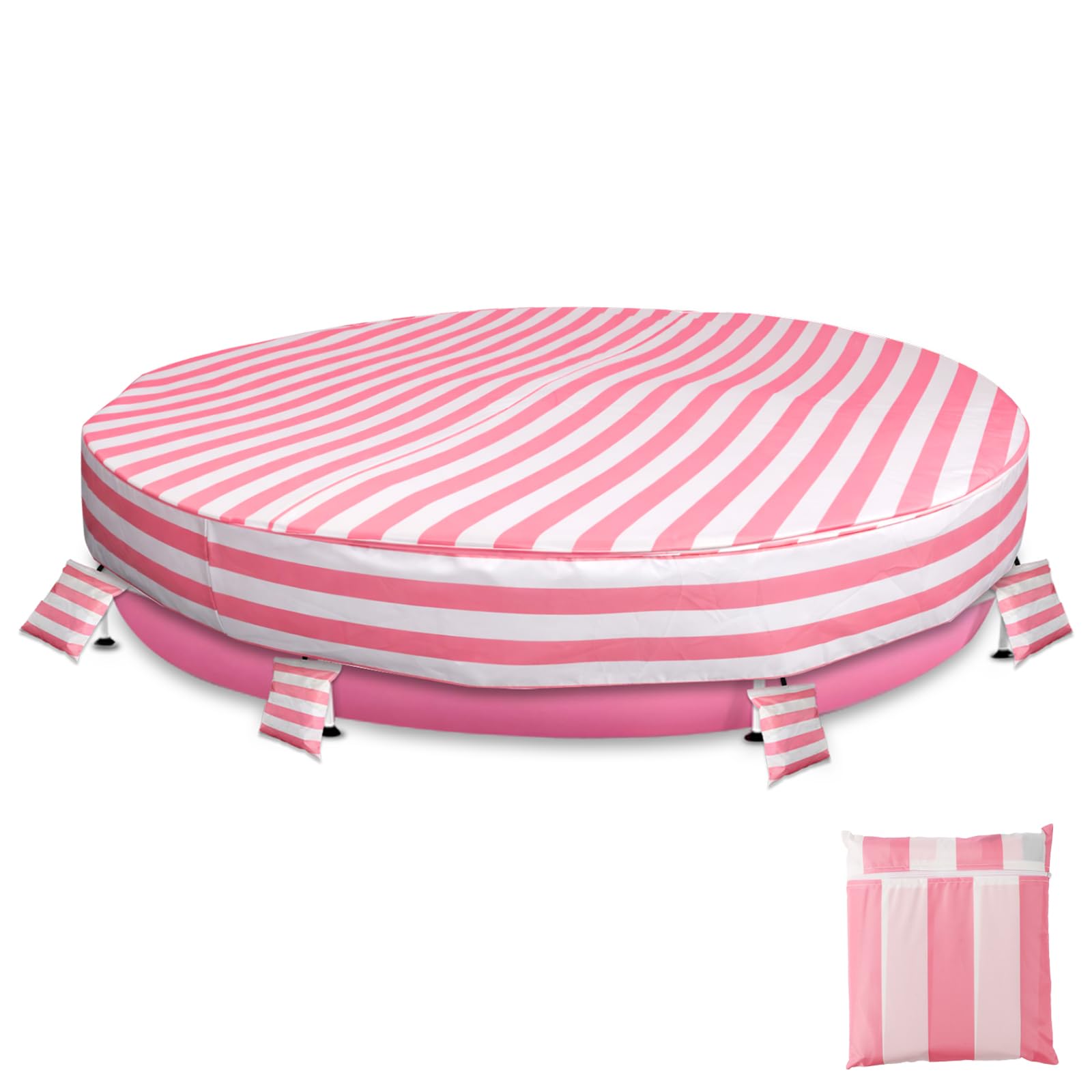 Round Pool Cover, 420D Oxford Cloth Waterproof Cover with 4 Sandbags Practical Accessories for Intex 10 Feet x 30in Round Metal Frame Above Ground Swimming Pool (Pink)