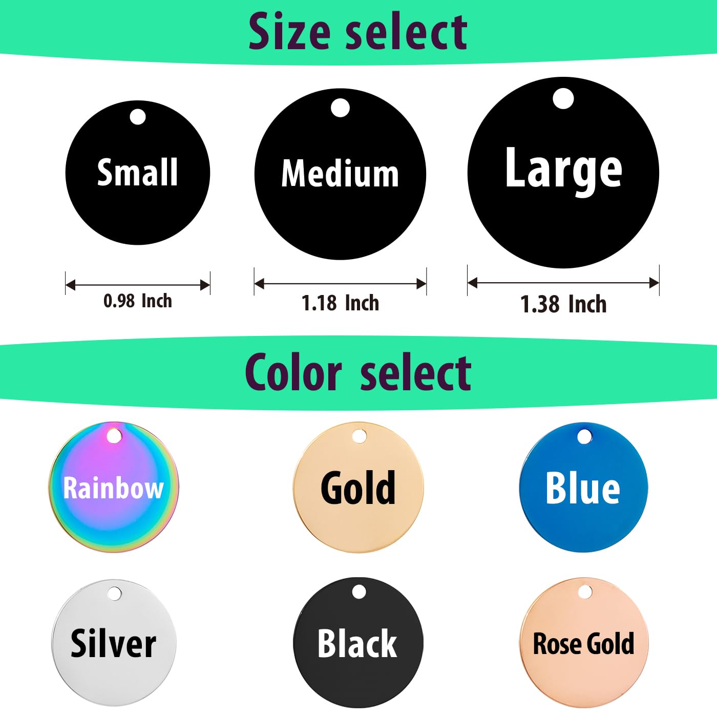 HAVEATAG Pet Name Tags,Stainless Steel Custom Carved Dog tag, Cute Double-Sided Engraved cat Tags, Personalized ID Tags,Cat and Dog Collar with Name tag (Circle-Rainbow, Medium)