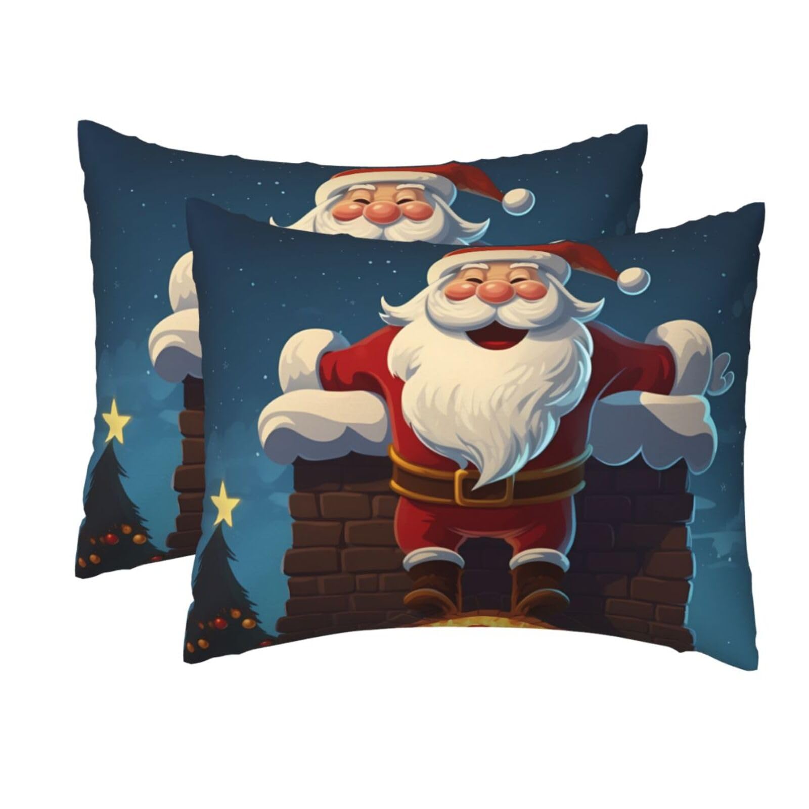 2 Pack Standard Size Pillow Cases for Hair and Skin Soft Breathable Pillow Case Covers with Hidden Zipper Santa Into The Chimney Pillowcase 20x26 Inches Pillow Cover for Sleeping Gift