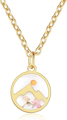 Miniatura 45 de Forget-Me-Not and Queen Anne's Lace Pressed Wildflower Necklace Birth Month Real Flower Necklace Gold/Silver Pressed Flower Jewelry