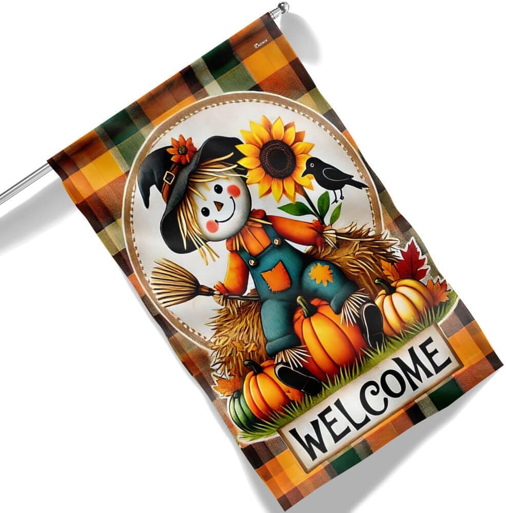 American Flag-Fall Flag Happy Fall Y'all Scarecrow Harvest Pumpkins Flag TQN3398F, House Flag (29.5" x 39.5")-USA Flags Premium Polyester-Decorative Indoor Outdoor Flag