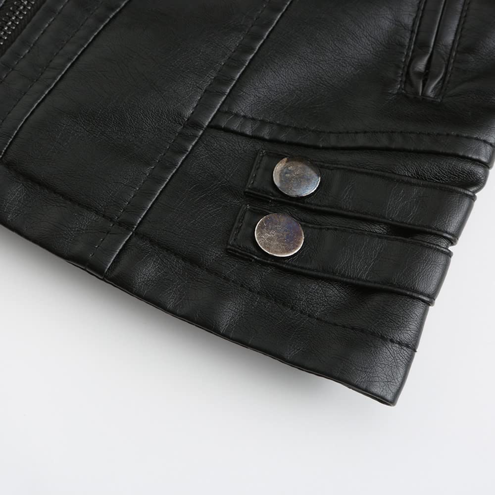 YYNUDA Lederjacke Damen Bikerjacke Stehkragen Frühling Herbst | Reißverschluss Kunstleder lange Ärmel gefütterter Schnitt Nieten Details Seitentaschen für Herbst Frühling Alltag Büro