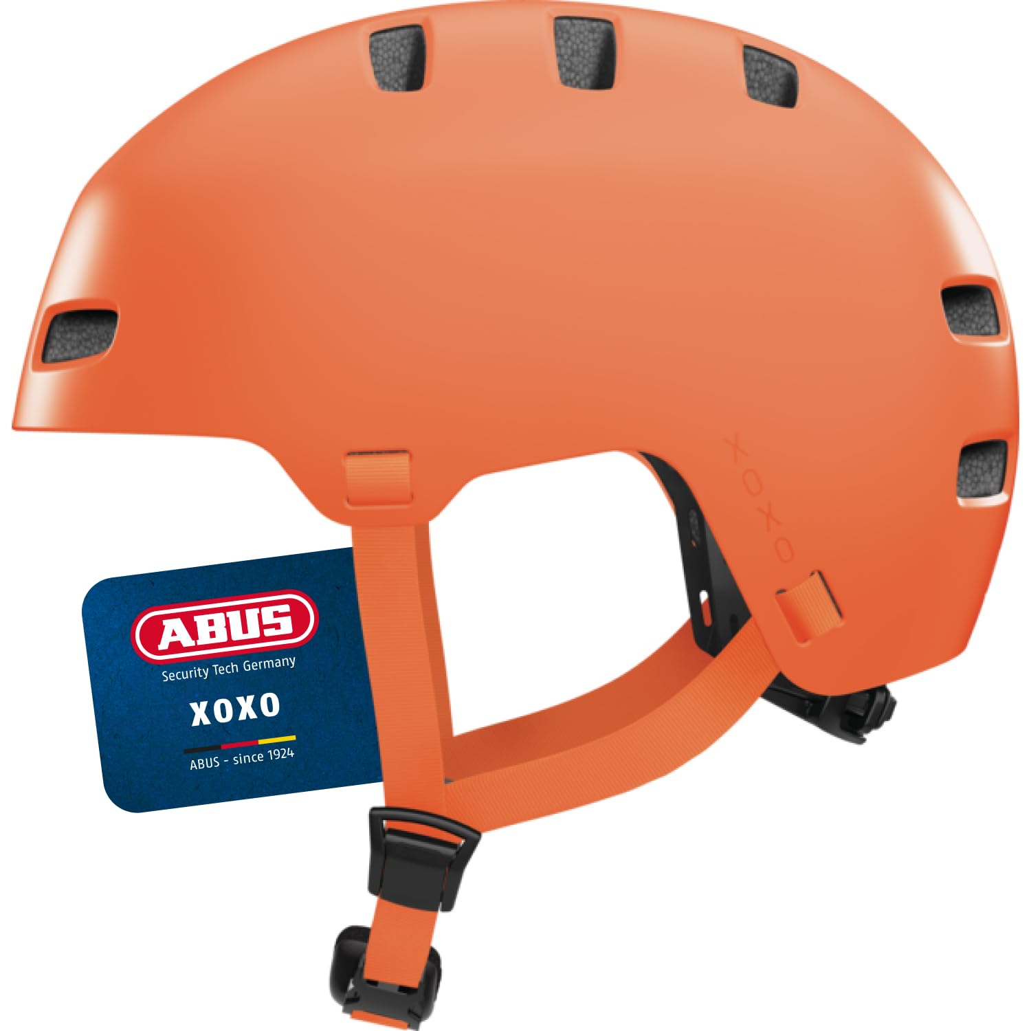 ABUS XOXO bicycle helmet โ city helmet in skater look โ helmet for skateboards, bicycles, scooters โ with optimised chin pad โ for teenagers and adults โ size M, mono orange