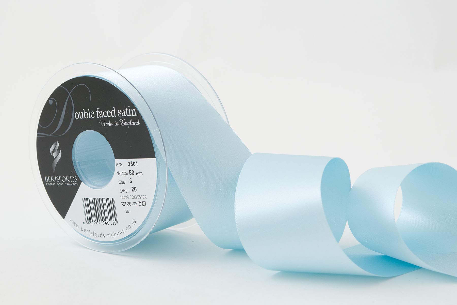 Berisfords Double FACE Poly Satin Ribbon, Sky, 50 mm