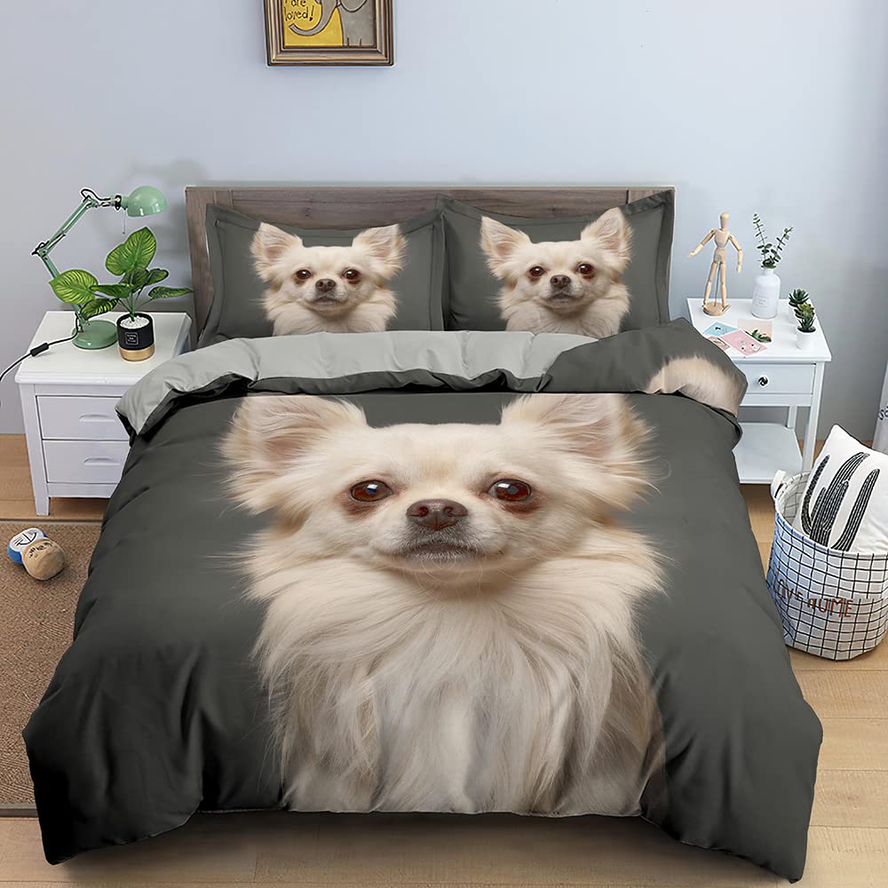 ZZXHG Black Chihuahua Child Superking Duvet Covers, Microfiber Bedding Duvet Cover Sets 3 Pcs With Zipper Closure and 2 Pillowcases, Soft Quilt Cover Super King for Teens Adults - 260x220cm