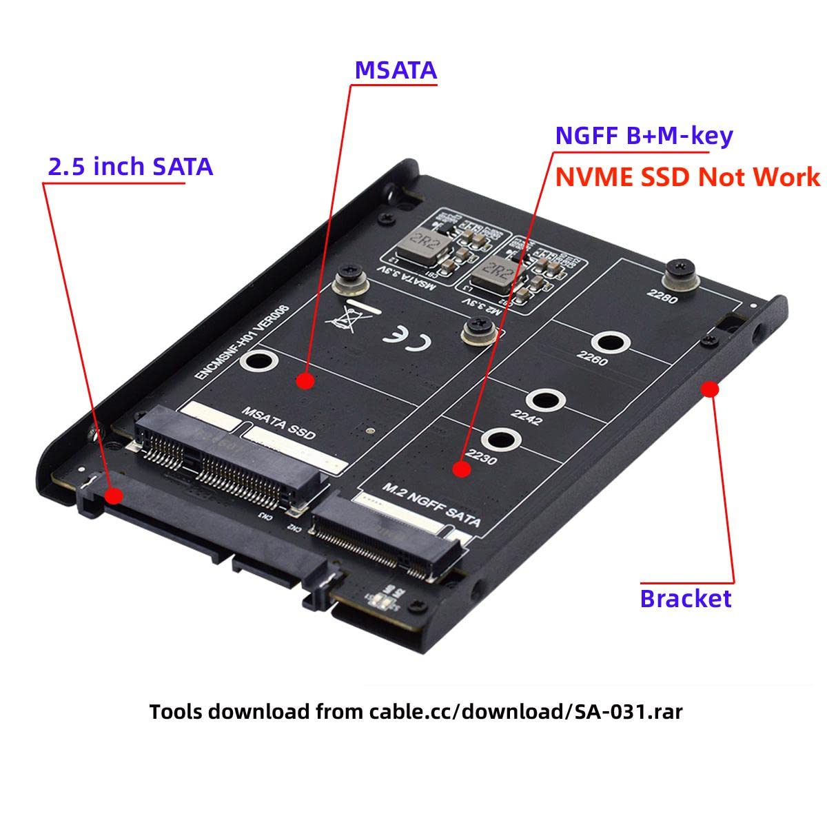 ChenYang MSATA ＆ M.2 NGFF SATA SSD 2 in 1 Combo JBOD Adapter with 2.5" USB C Hard Drive Enclosure