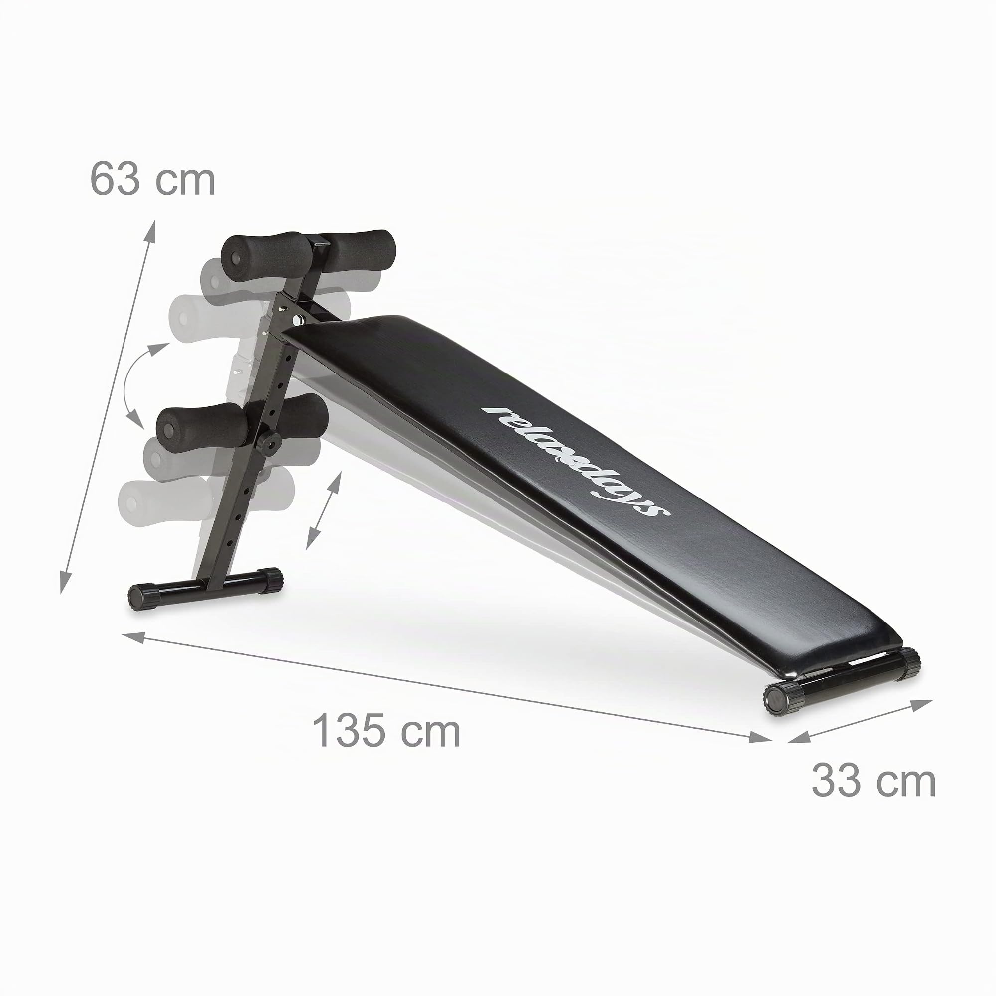 Relaxdays Sit Up Bank klappbar, 5-Fach verstellbar, Bauchtrainer Bank, gepolsterte Beinfixierung, Trainingsbank, schwarz