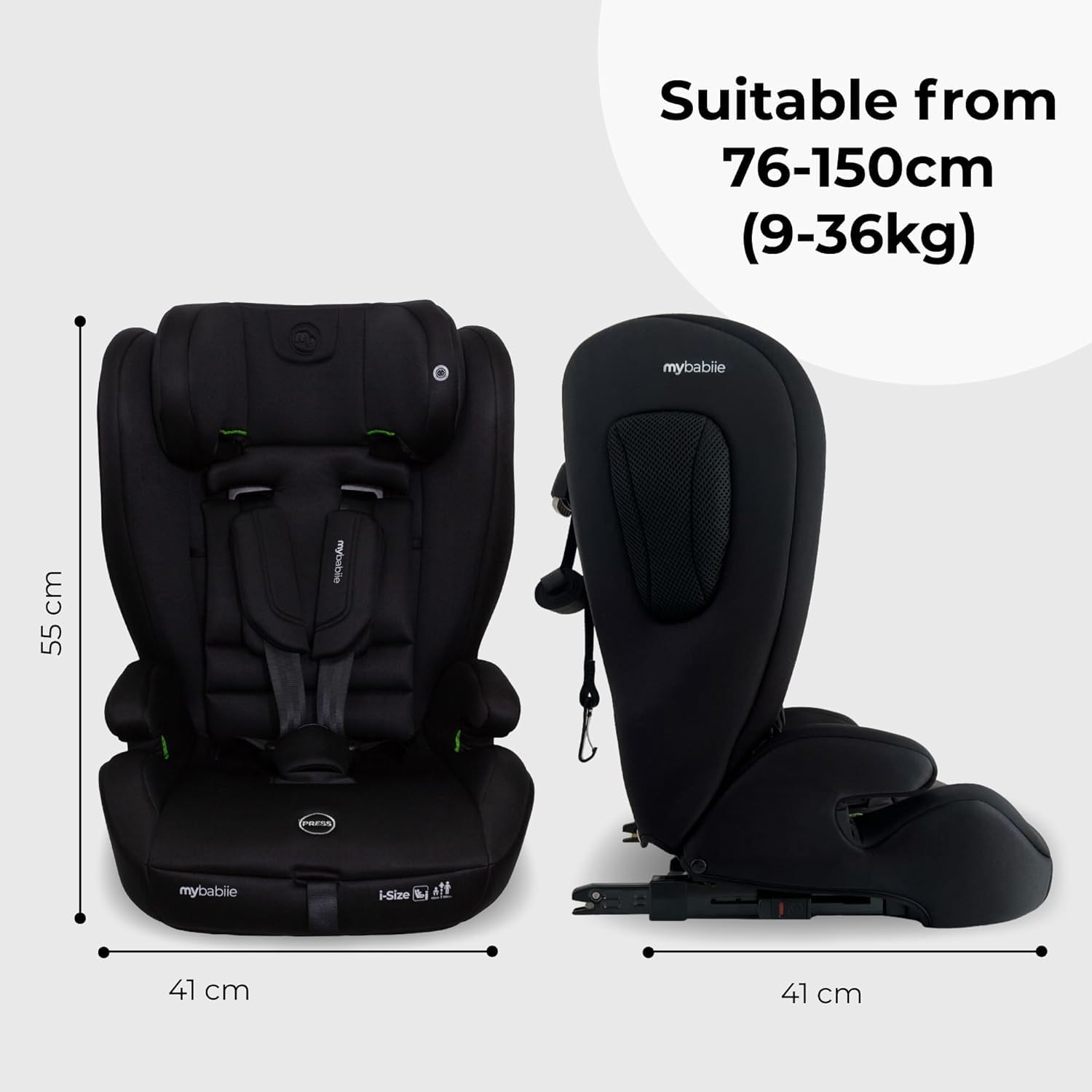 My Babiie MBCS75 Toddler to Booster R129 Child Car Seat - ISOFIX with Top Tether, Harness, 76-150cm (Approx. 9-36kg, 15 Months - 12 Years), i-Size, Group 1/2/3, Adjustable, Forward Facing - Black — view 2
