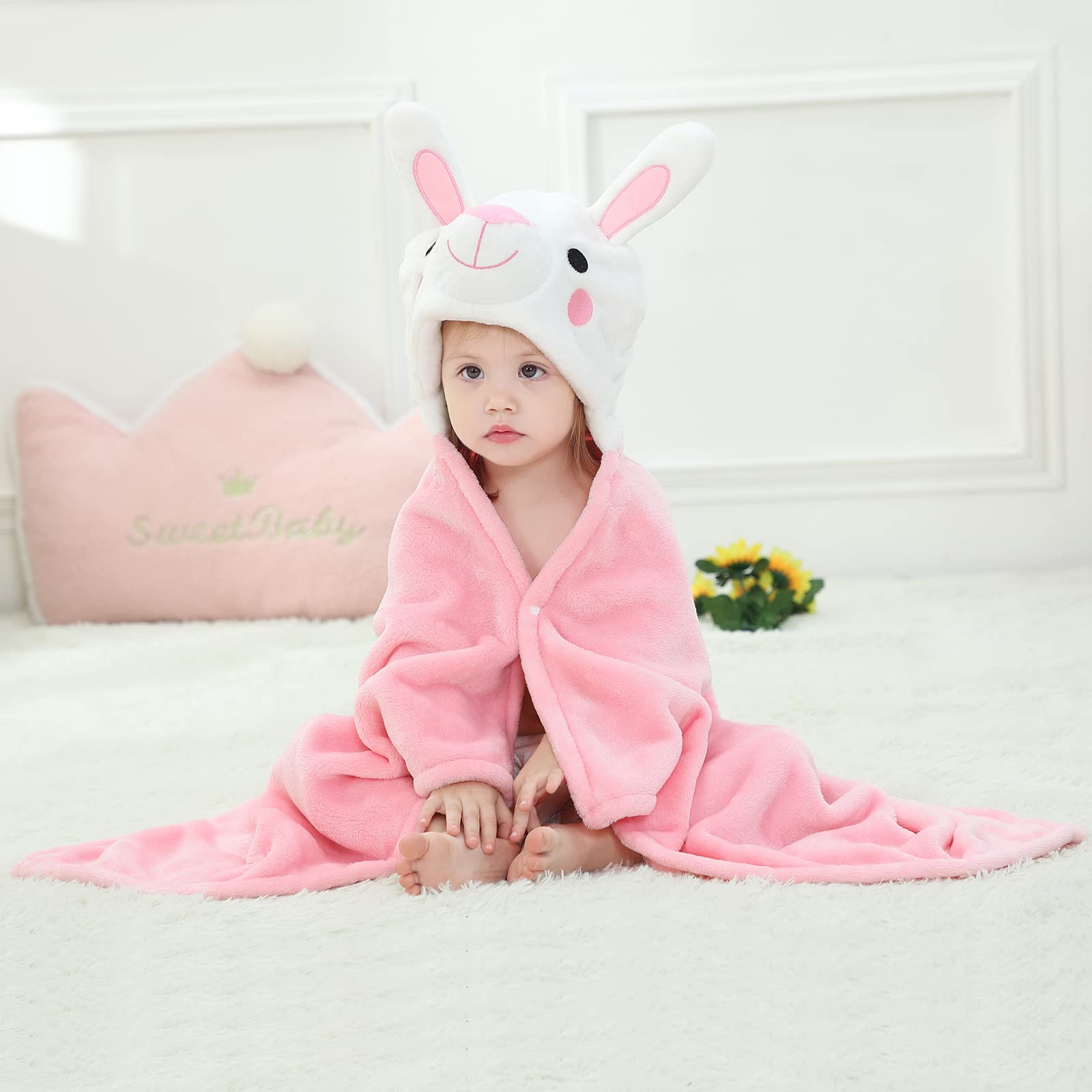 Arkwida Baby Bath & Hooded Towels Kid Wearable Hoodie Blanket Baby Towels with Hood Soft Cozy Flannel Toddler Bath Towel Gifts for Boys Girls(Rabbit 50 * 40)