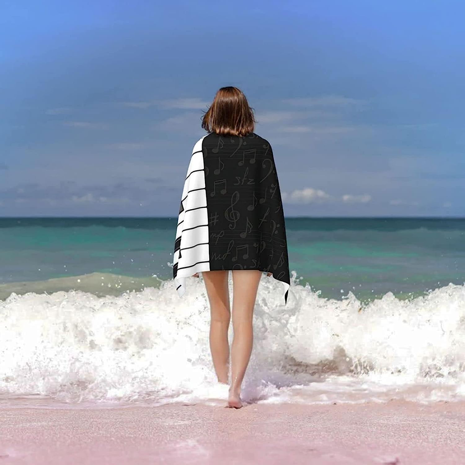 Telo Mare 200 X 200 Cm, Microfibra Asciugamano Da Spiaggia, 3D Teli Mare Tasti Del Pianoforte In Bianco E Nero, Asciugatura Rapida Antisabbia Adulti Bambini Teli Mare Per Nuoto Campeggio V -2D7O-R1J