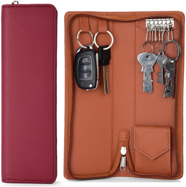 essartSarvika Collection 25.50cm pack of 2 PU Leather Key Pouch case Wallet Keychain Key pouch holder Men & Women Key Pouch Holder, Durable Bank Locker Key Pouch with 6 Hooks Zipper Closure