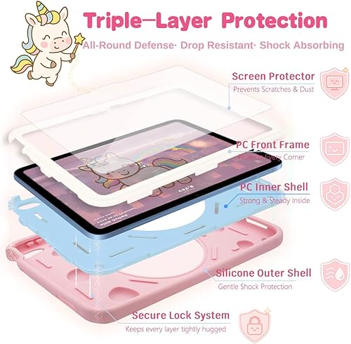 Miniatura 4 de Funda súper linda con diseño de unicornio arcoíris: Cytec Adorable funda para niños para iPad (A16) de 11ª generación de 11 pulgadas 2025 / iPad de