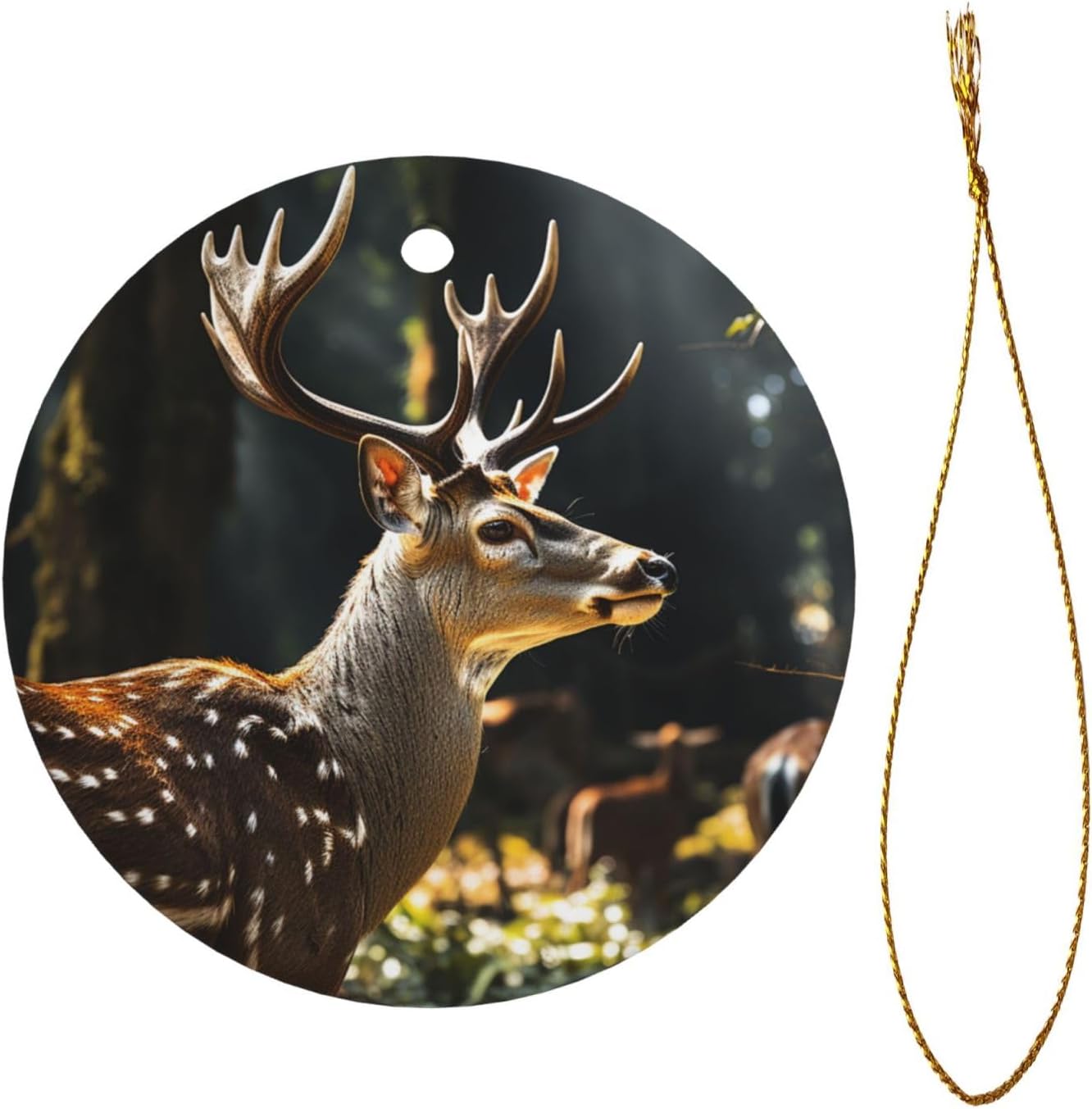 Christmas Ornaments Ceramic Round Christmas Hanging Ornament Double-Sided Deer in Wild Print Christmas Tree Pendants for Fireplace Party Holiday Wedding Xmas Decoration Gift