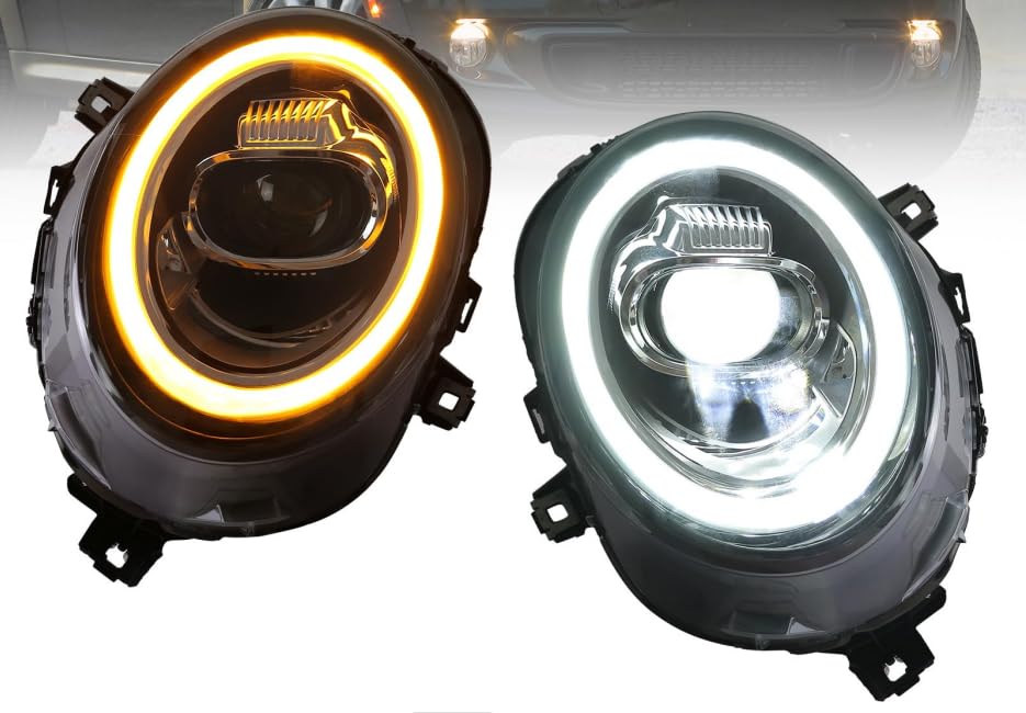 LED Headlights Assembly for BMW MINI Cooper & MINI Cooper S R55 R56 R57 R58 R59 2007-2013,Newly Upgraded Full-Round Headlight,Full LED Head Lamp with LED DRL & Sequential Turn Signal