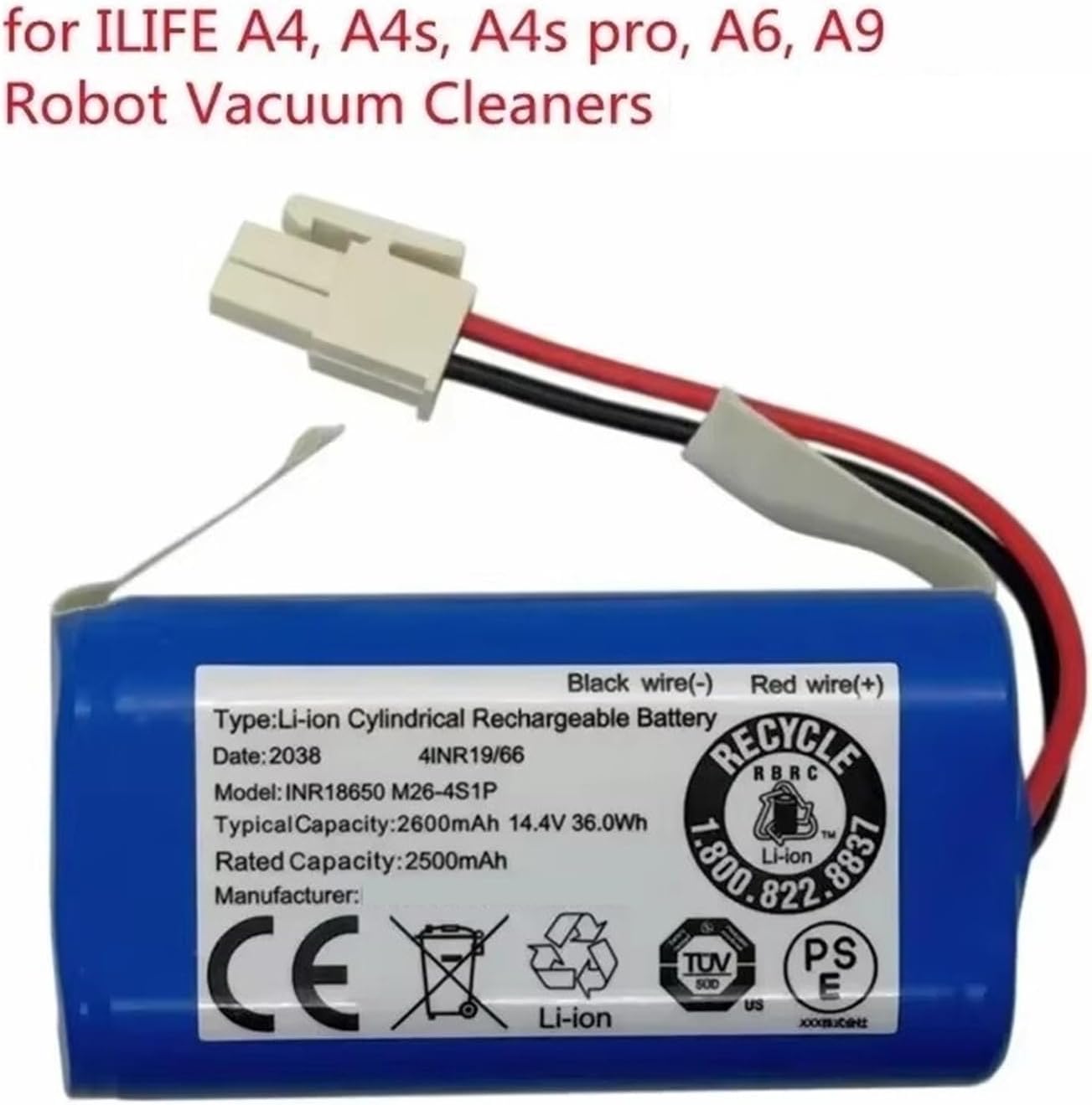 Lithium Battery，Compatible with ILIFE A4 A4s V7 A6 V7s Plus Robot Vacuum Cleaner(2600mAh)