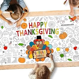 Family Fun Thanksgiving Activity Poster – 31.5 x 72 Inches, Turkey-Themed Thanksgiving Day Party, Versatile Paper Coloring Banner/Table Cover for Fall School Parties and Special Events Decoration