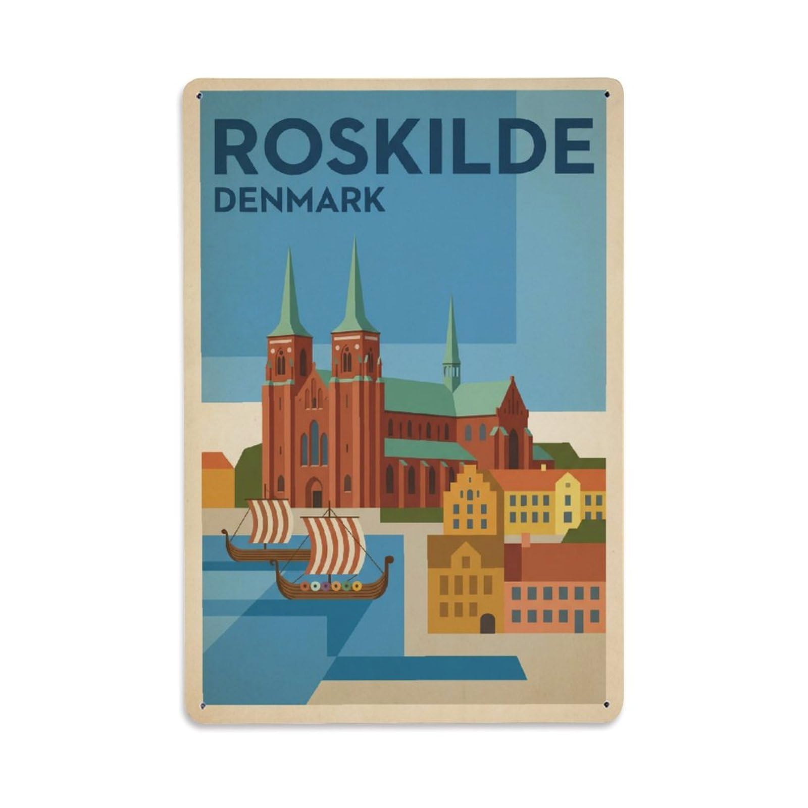 Denmark Roskilde Travel Retro Metal Tin Sign Plaque Wall Decor for Cafe, Club Bar, Office, Garden Metal Poster 8x12Inch