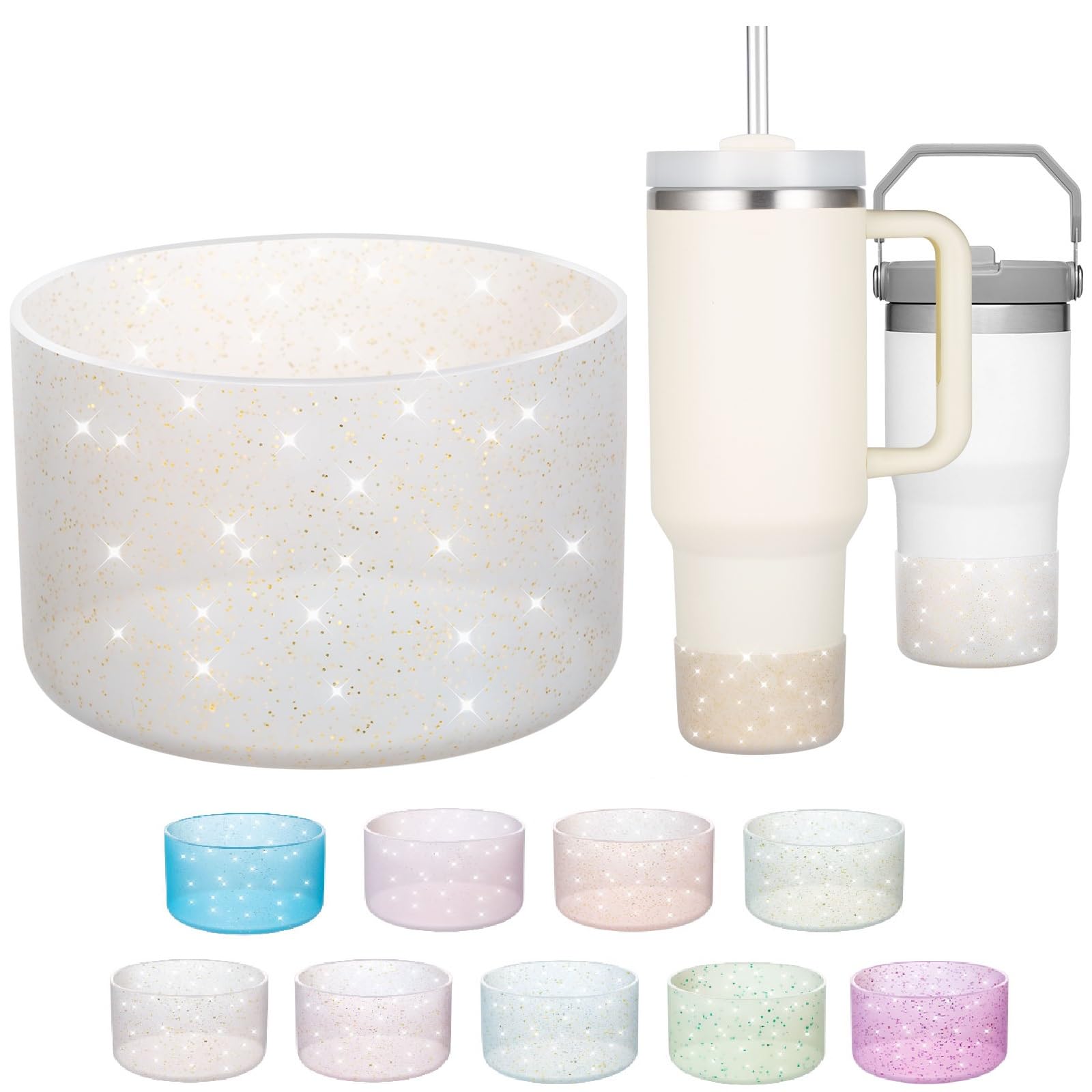 Onlymory Silicone Boot for 30 40 OZ Stanley Cup Accessories, Glitter Boots for Stanley 20OZ 30OZ Tumbler Ice-Flow 16OZ Bottle, Anti-Slip Bling