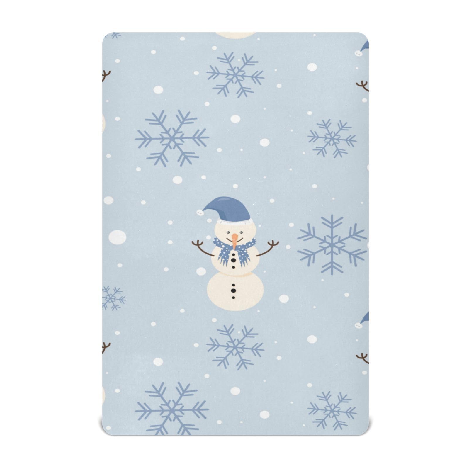 Moudou Christmas Snowman Playard Sheet for Boy Girls, Soft Breathable Fitted Toddler Sheet for Standard Playard Bed Mattress, 39 x 27 x 5 Inch
