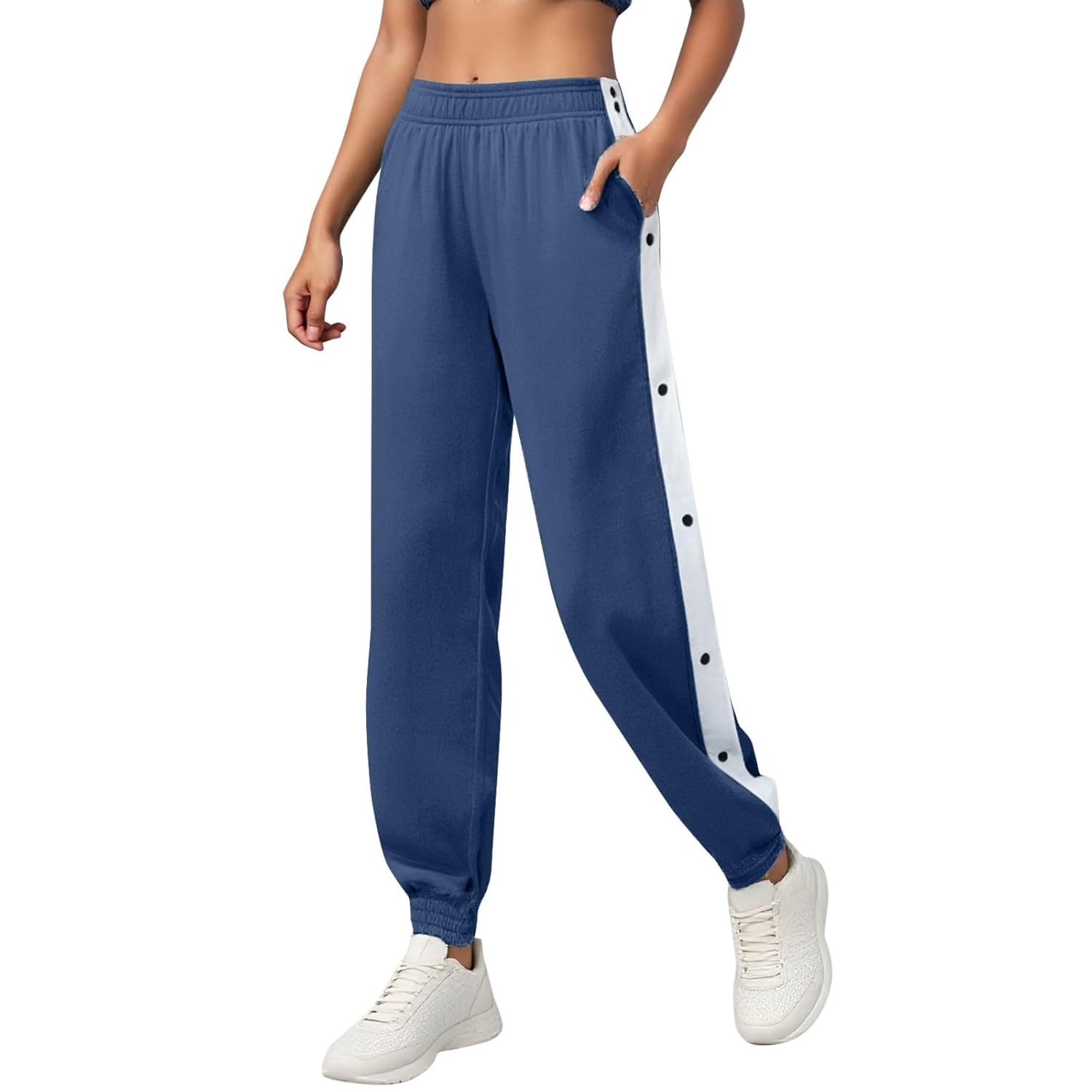 Womens Tear Away Pants Side Split Snap Open Bottom Sweatpants Leg Breakaway Trousers Joggers Athletic Workout Pants